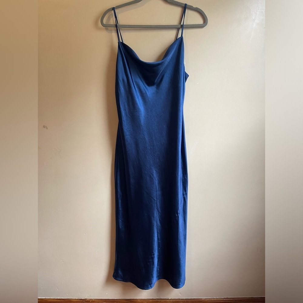 Skies Are Blue Y2K royal blue slip dress size M drape neck midi length old money